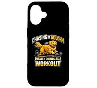 Custodia per iPhone 16 Golden Retriever Workout Humor per cane, mamma, papà