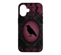Custodia per iPhone 16 Gothic Victorian Raven Damask Black Rose Dark Romance Horror