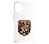 Custodia per iPhone 16 Grafica del distintivo Wilderness, The Mountains Are Calling
