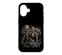 Custodia per iPhone 16 Grizzly Bear Moon Wilderness Wilderness Arte di montagna