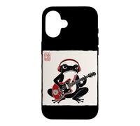 Custodia per iPhone 16 Grumpy Frog Chitarrista Musica Rock Giapponese Woodblock Art