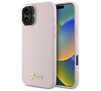 Custodia Guess per iPhone 16 6.1 rosa Custodia rigida in silicone Script Metal Logo & Frame - Nouvo