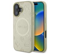Custodia per iPhone 16 Guess Saffiano Peony MagSafe oro
