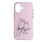 Custodia per iPhone 16 Gufo Bird Watching Vintage Schizzo Grande Gufo Cornuto