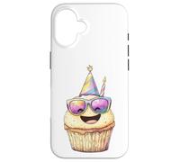 Custodia per iPhone 16 Happy Cupcake Party Hat Occhiali da sole Sweet Treat