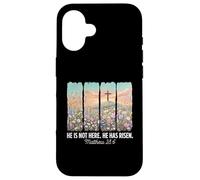 Custodia per iPhone 16 He Is Risen Christian Wildflower Cross Happy Easter