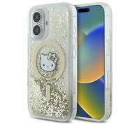 Custodia per iPhone 16 Hello Kitty Liquid Glitter MagSafe Bianco Oro