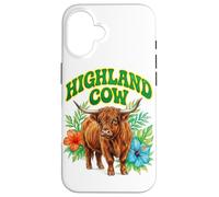 Custodia per iPhone 16 Highland Cow Groovy Floreale Acquerello Boho Highland Cow