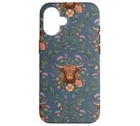 Custodia per iPhone 16 Highland Cow Thistle Floral Scottish Farm Animal Design