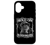 Custodia per iPhone 16 Hold on I'm Overstimulated Funny Cat Dramatic Lightning Band