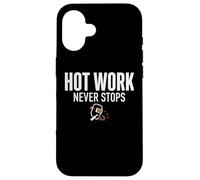 Custodia per iPhone 16 Hot Work Never Stops Welder Welding Blue Collar Job Work