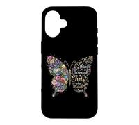 Custodia per iPhone 16 I Can Do All Things Through Christ Floral Butterfly Faith