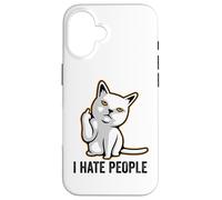 Custodia per iPhone 16 I Hate People Sign,Funny Cat Giving the Finger Flipping Off