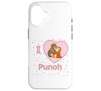 Custodia per iPhone 16 I Love Punch The Baby Monkey Hearts