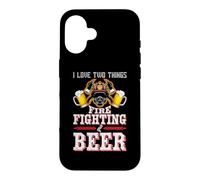 Custodia per iPhone 16 I Love Two Things FireFighting Beer Firefighter Fireman