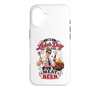 Custodia per iPhone 16 Il mio Labor Day pianifica carne e birra Retro BBQ Grill Master