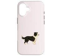 Custodia per iPhone 16 Illustrazione a righe rosa Border Collie carino per cane mamma