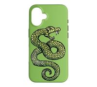Custodia per iPhone 16 Illustrazione del serpente che colpisce il tatuaggio del serpente che sibila verde