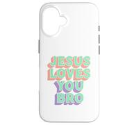 Custodia per iPhone 16 Jesus Loves You Bro Retro Christian Faith Pastello