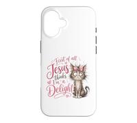 Custodia per iPhone 16 Jesus Thinks I'm A Delight Funny Christian Faith Cat Lover