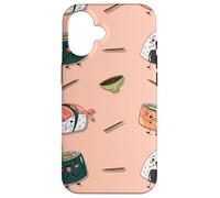 Custodia per iPhone 16 Kawai Pattern Carino Sushi Maki Salsa di Soia Onigiri Giappone Divertente