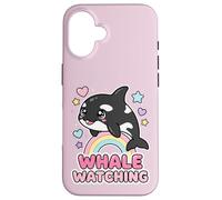Custodia per iPhone 16 Kawaii Orca Rainbow Whale Guardando Chibi Whale Girls