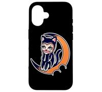 Custodia per iPhone 16 Kewpie Baby Kitten x Crescent Moon - Tatuaggio tradizionale Flash
