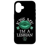 Custodia per iPhone 16 Kiss Me I'm a Lesbian St Patricks Day Green Lips Les Pride