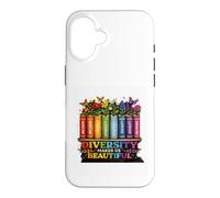 Custodia per iPhone 16 La diversità ci rende bellissimi libri arcobaleno fiori