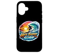 Custodia per iPhone 16 La vita è meglio quando si surf Surfer Surfing Surfboard Citazione