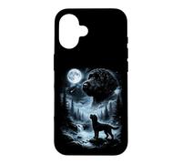 Custodia per iPhone 16 Labradoodle nero che ulula alla luna retrò anni '90 Doodle Dog