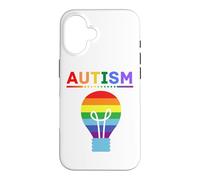 Custodia per iPhone 16 Lampadina arcobaleno per la consapevolezza dell'autismo, supporto autistico, mamma e papà