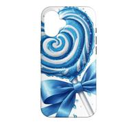 Custodia per iPhone 16 Lecca lecca cuore caramella menta piperita blu