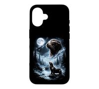 Custodia per iPhone 16 Leone marino che ulula alla luna anni '90 retrò