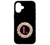 Custodia per iPhone 16 Letter H Floral Monogram Initial Name Pink White Flower