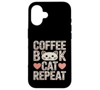 Custodia per iPhone 16 Libro del caffè Cat Repeat Cute Cozy Cat Lover