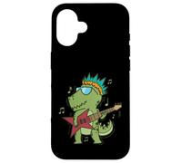 Custodia per iPhone 16 Little T-Rex Dino che suona la chitarra rock