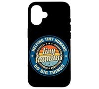 Custodia per iPhone 16 Logo vintage con scritta "Helping Tiny Humans Do Big Things Teacher"