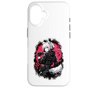 Custodia per iPhone 16 Lupo Anime Girl Samurai Katana Rosa Nero Design Estetico
