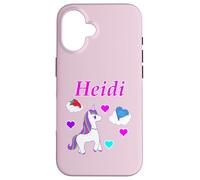 Custodia per iPhone 16 Maglietta per compleanno con unicorno e nome Heidi, personalizzabile