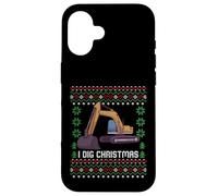 Custodia per iPhone 16 Maglione natalizio I Dig Christmas Excavator Ugly