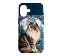 Custodia per iPhone 16 Majestic Longhair Cat Montagna Art Nouveau