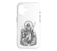 Custodia per iPhone 16 Manannan, linea d'arte celtica del dio celtico delle onde sacre