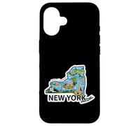 Custodia per iPhone 16 Mappa Vintage di New York con Iconici Luoghi da Scoprire