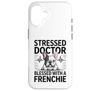 Custodia per iPhone 16 Medico stressato benedetto con un cane Frenchie