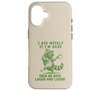 Custodia per iPhone 16 Mi chiedo se sto bene Divertente Raccoon Gag Joke Retro anni '90
