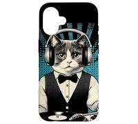 Custodia per iPhone 16 Miscela vintage Beats Feline DJ Cat Synthwave Kitty Mix