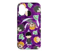 Custodia per iPhone 16 Mob Psycho 100 Repeating Chibi Characters on Purple Anime