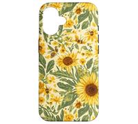 Custodia per iPhone 16 Motivo giardino girasole con api, design rustico floreale ape