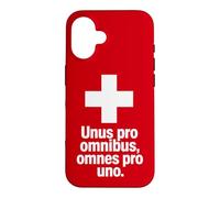 Custodia per iPhone 16 Motto svizzero Unus Pro Omnibus Omnes Pro Uno